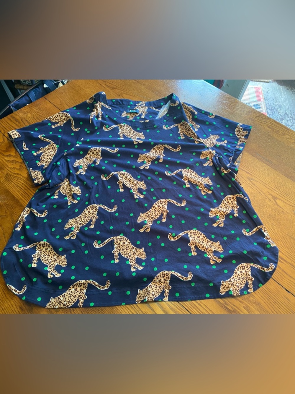 Maeve Anthropologie shirt Leopard Polka Dots Navy Blue